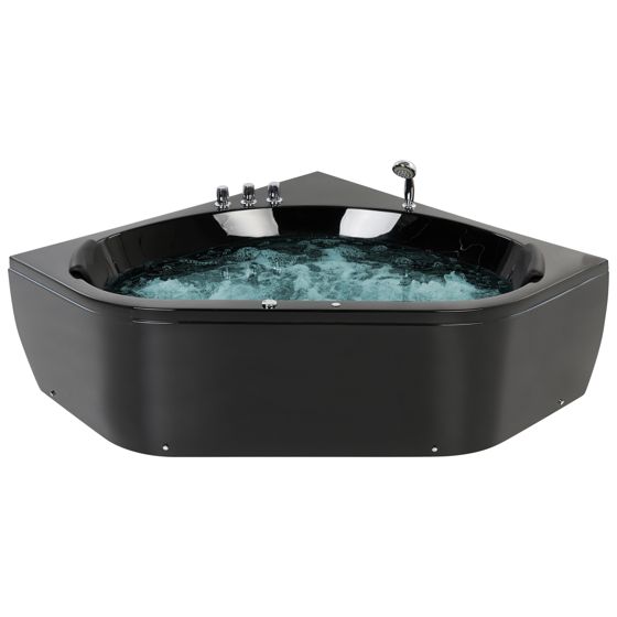 Hörnbubbelbadkar med LED MEVES 1400 x 1400 mm Svart