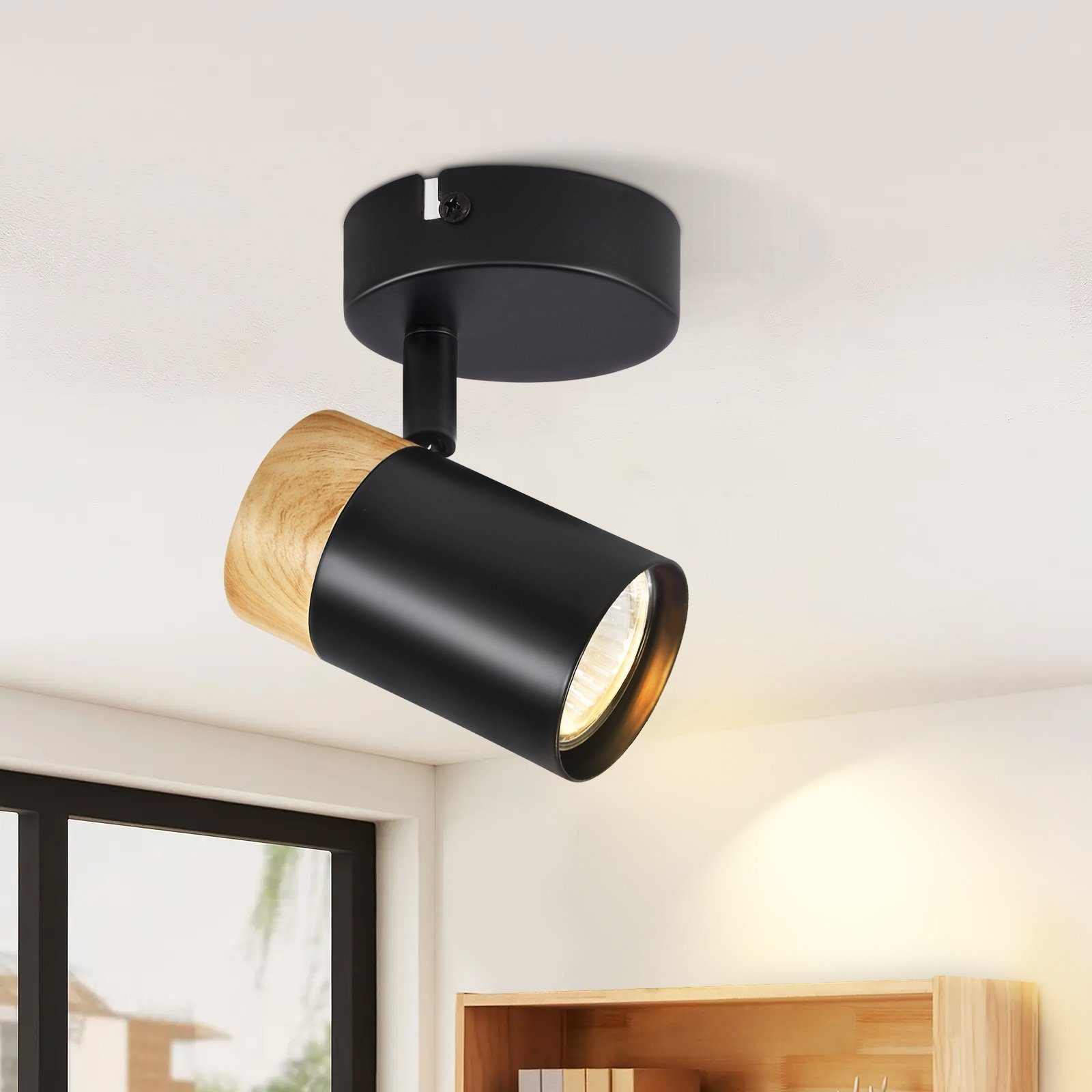 NETTLIFE LED - taklampa, trä, GU10, vridbar, 330°, svart, vintage - inredning, för hall, vardagsrum, sovrum, kök