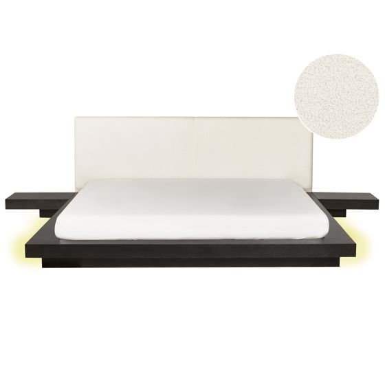 Säng med LED-belysning Bouclé ZEN 180 x 200 cm LED Mörk askfanér