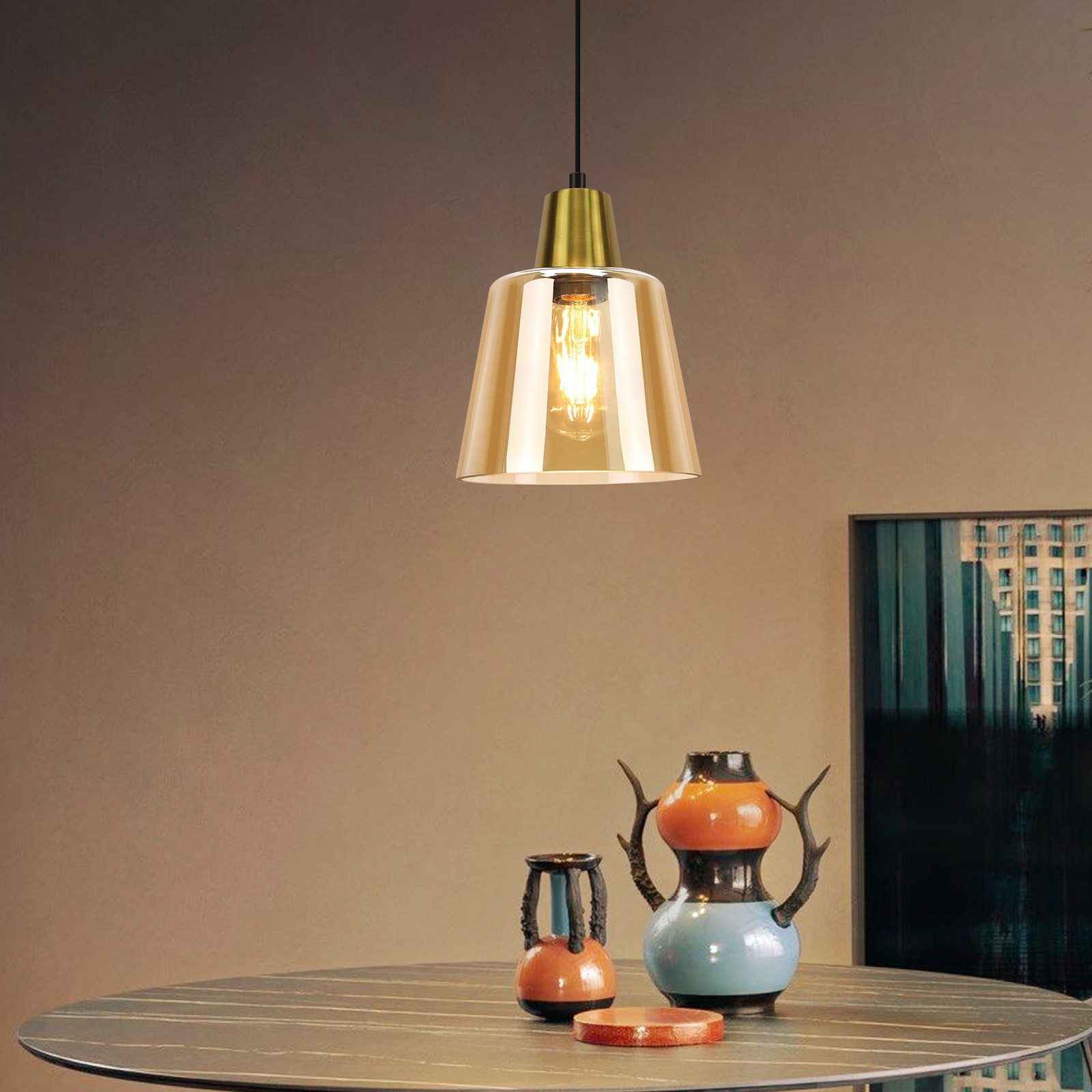 NETTLIFE Matbordslampa, 3 lågor, vintage - glas, E27, vardagsrumslampa