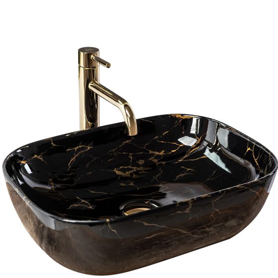 REA Bänkskål BELINDA MARBLE SHINY Svart, 46,5x33x13,5cm