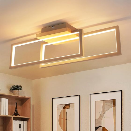 NETTLIFE LED-taklampa i trä 24W: Modern rektangulär lampa för kök, vardagsrum, hall. Varmvit 3000K, 48 cm