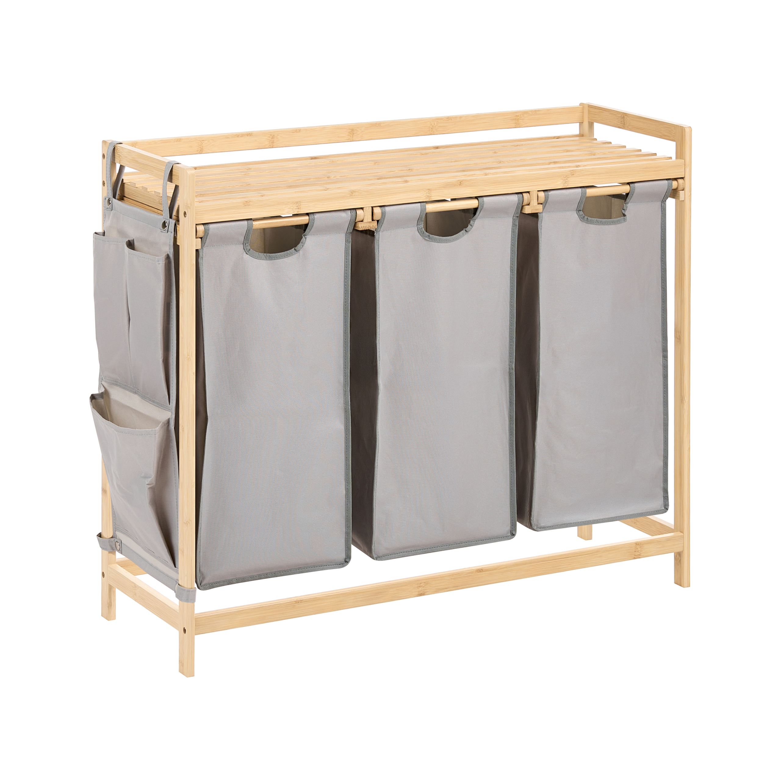 Set med 3 tvättkorgar med hylla TOROTAL Bambu Ljusbrun/ Grå 120 L