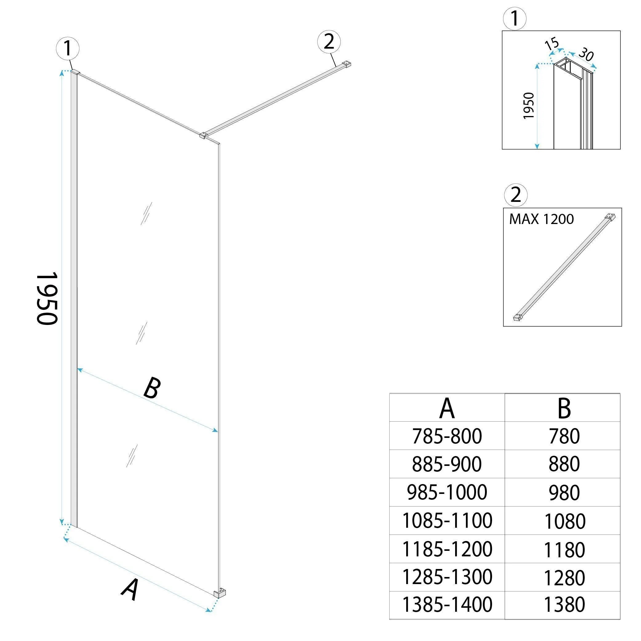 REA Duschvägg Flexi Transparent 130 Guld, 120x130x195cm