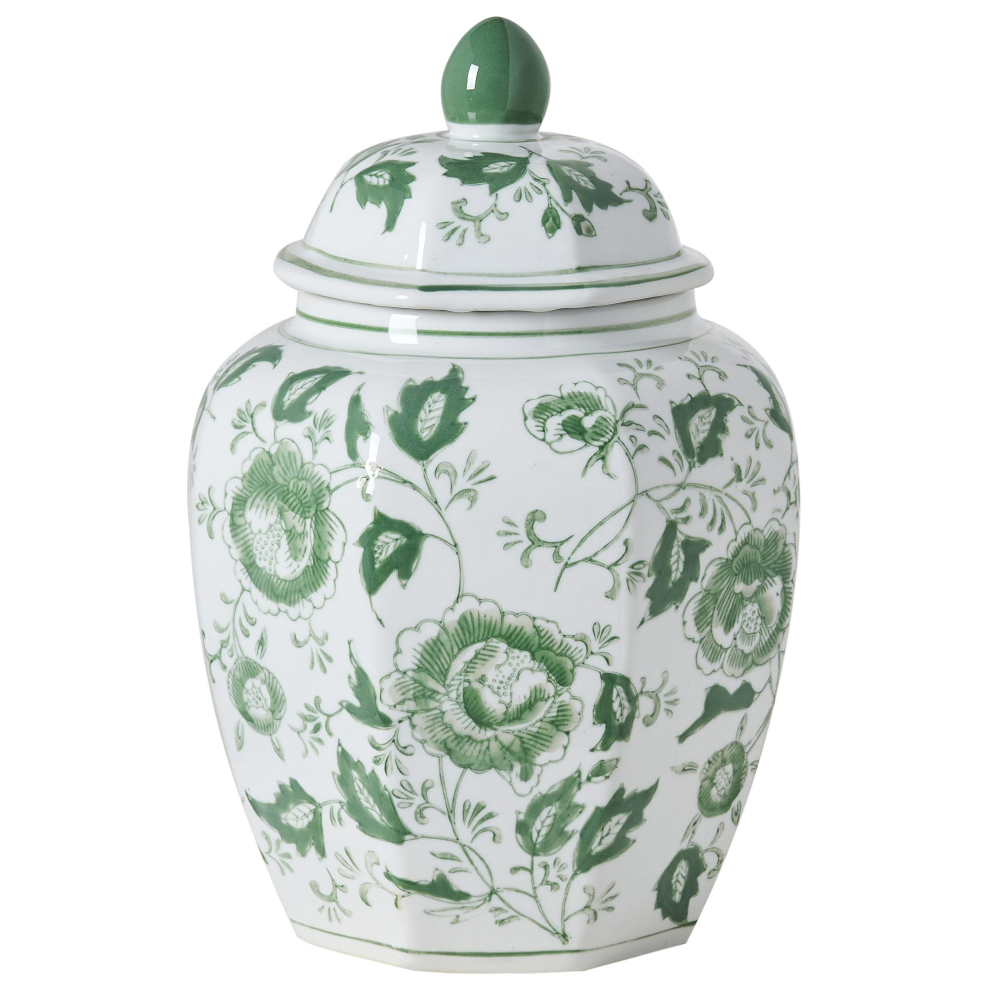 Vas med lock FERROL 29 cm Porslin Vit/ Grön