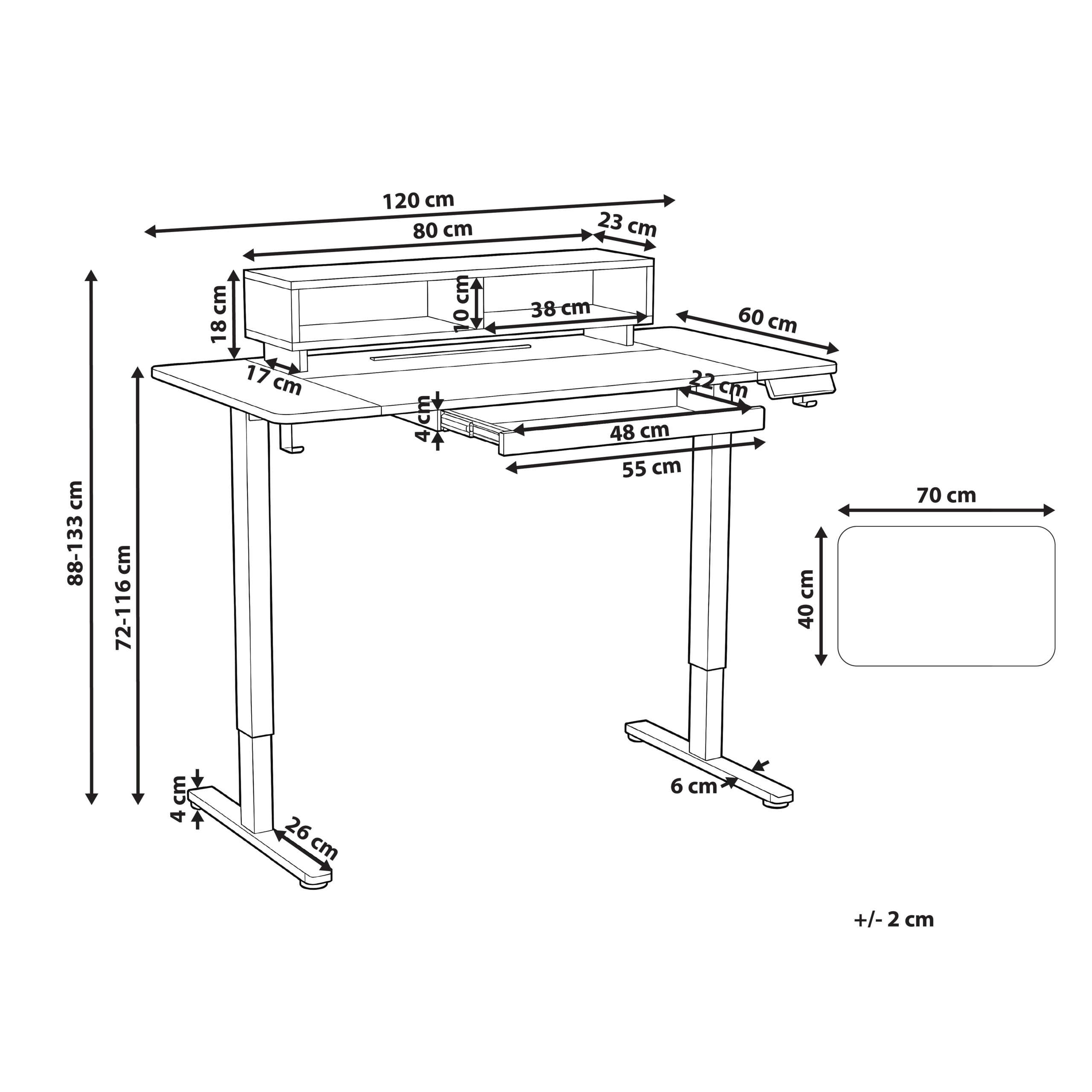 Elektriskt höj- och sänkbart skrivbord LUCAMA 120 cm 60 cm med USB-port Vit