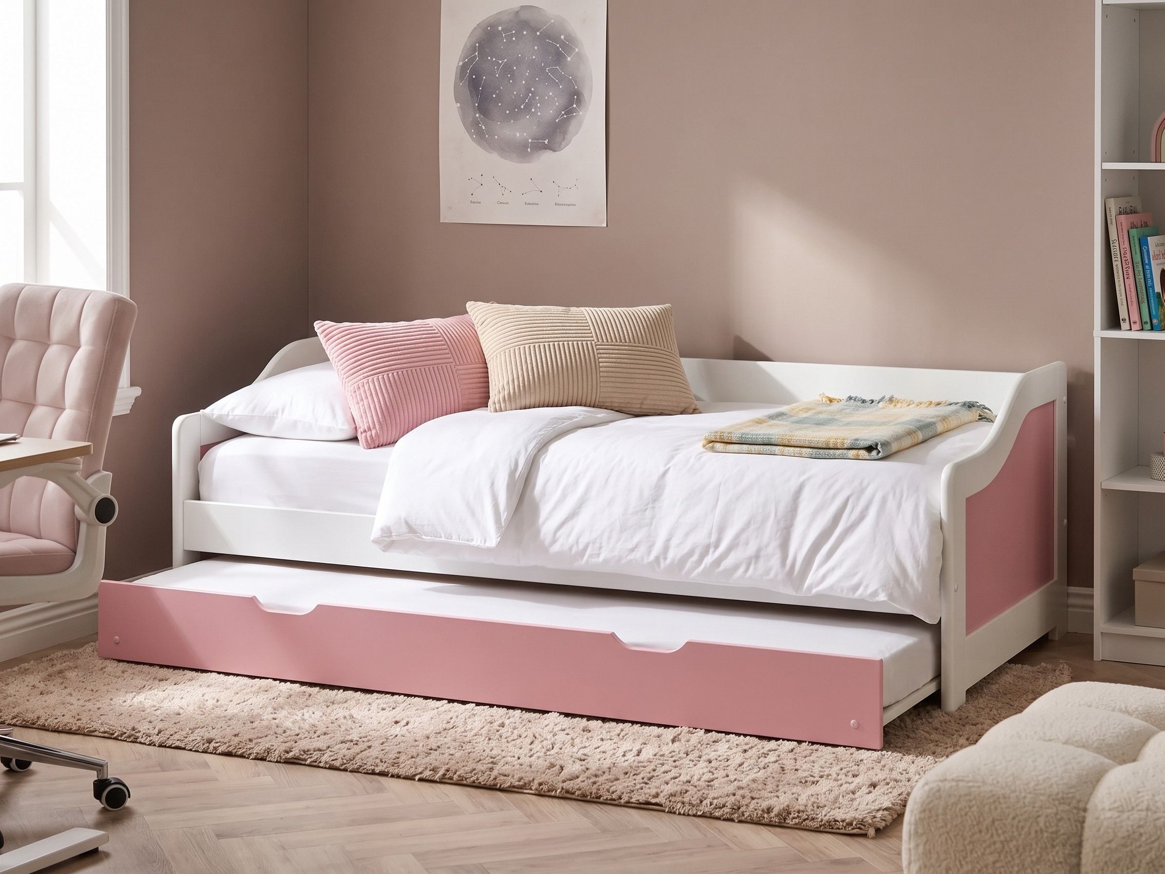 Utdragbar säng Furu LUNERAY 90 x 200 cm Rosa