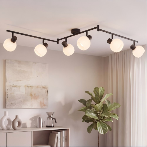 NETTLIFE vit takspotlight E14 taklampa med 6 lågor för inomhusbruk, justerbar spotlight i glasskärm