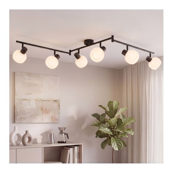 NETTLIFE vit takspotlight E14 taklampa med 6 lågor för inomhusbruk, justerbar spotlight i glasskärm