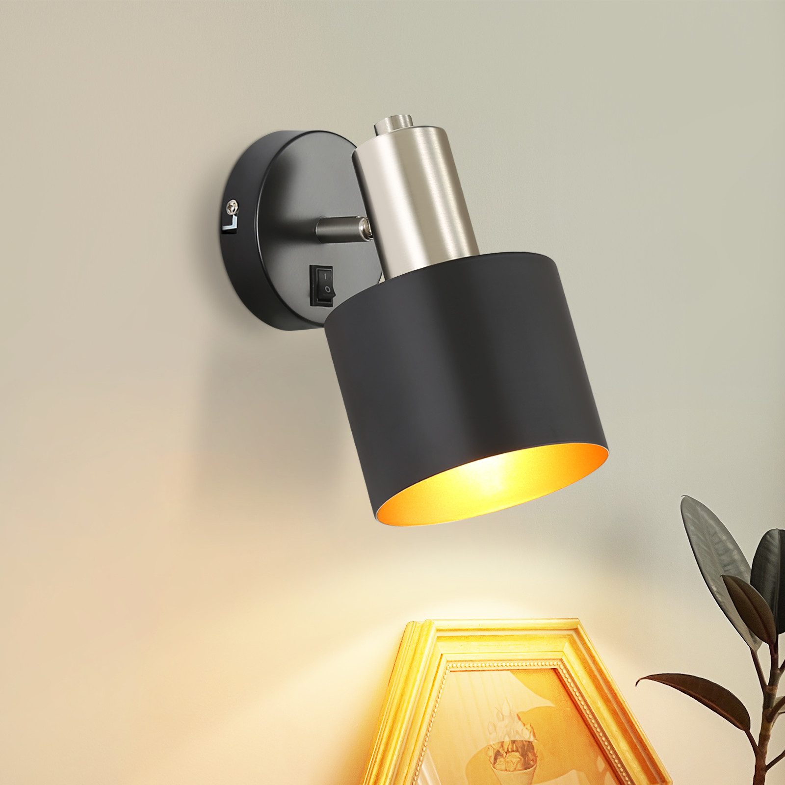 NETTLIFE Vägglampa för inomhusbruk, Vintage - väggspotlight, Svart, 330°, Roterande, E27, Liten, Metall