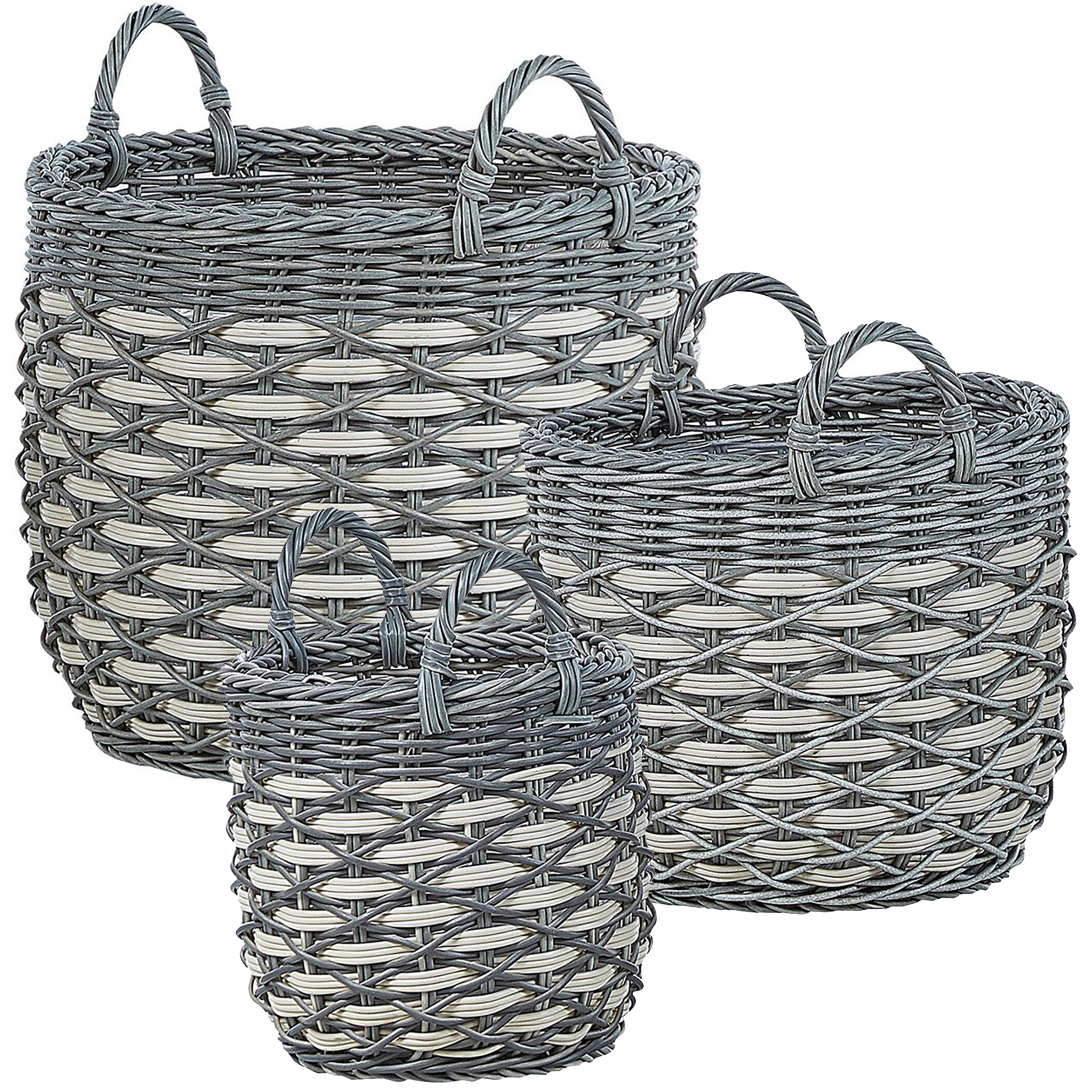 Set med 3 växtkorgar i rotting GEFIRA 31/39/49 cm Konstrotting Grå