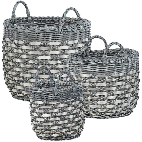 Set med 3 växtkorgar i rotting GEFIRA 31/39/49 cm Konstrotting Grå