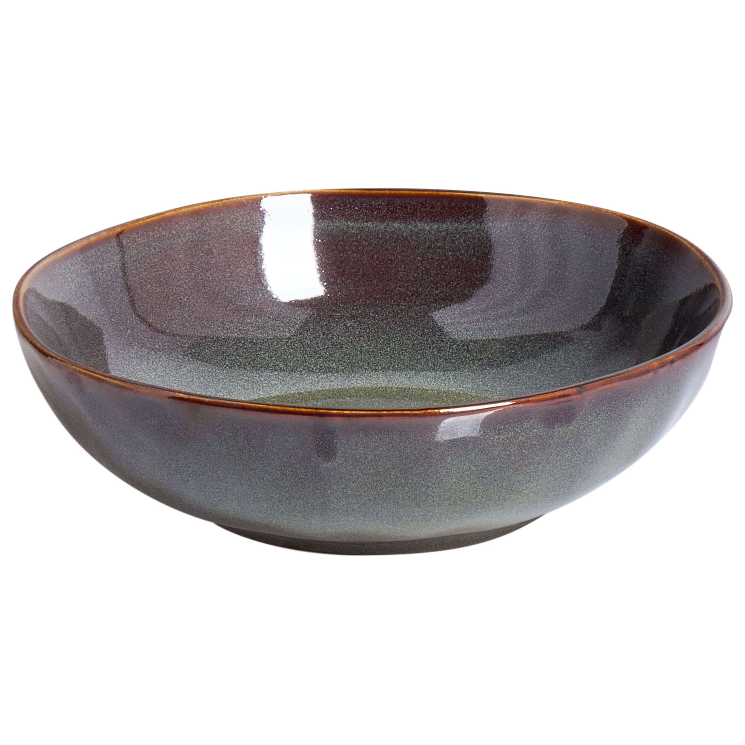 Set med 4 djupa tallrikar THYME Stengods Mörkgrön 19 cm