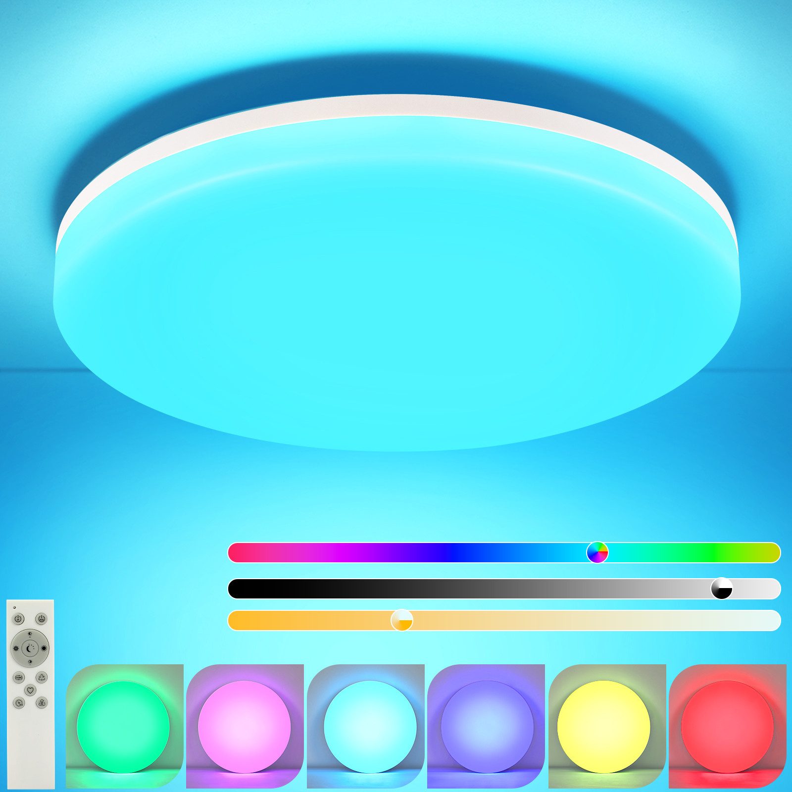 NETTLIFE LED-taklampa, Ø 28 cm Sovrumslampa med fjärrkontroll, 24W, RGB Kökslampa Badrumslampa platt, IP54