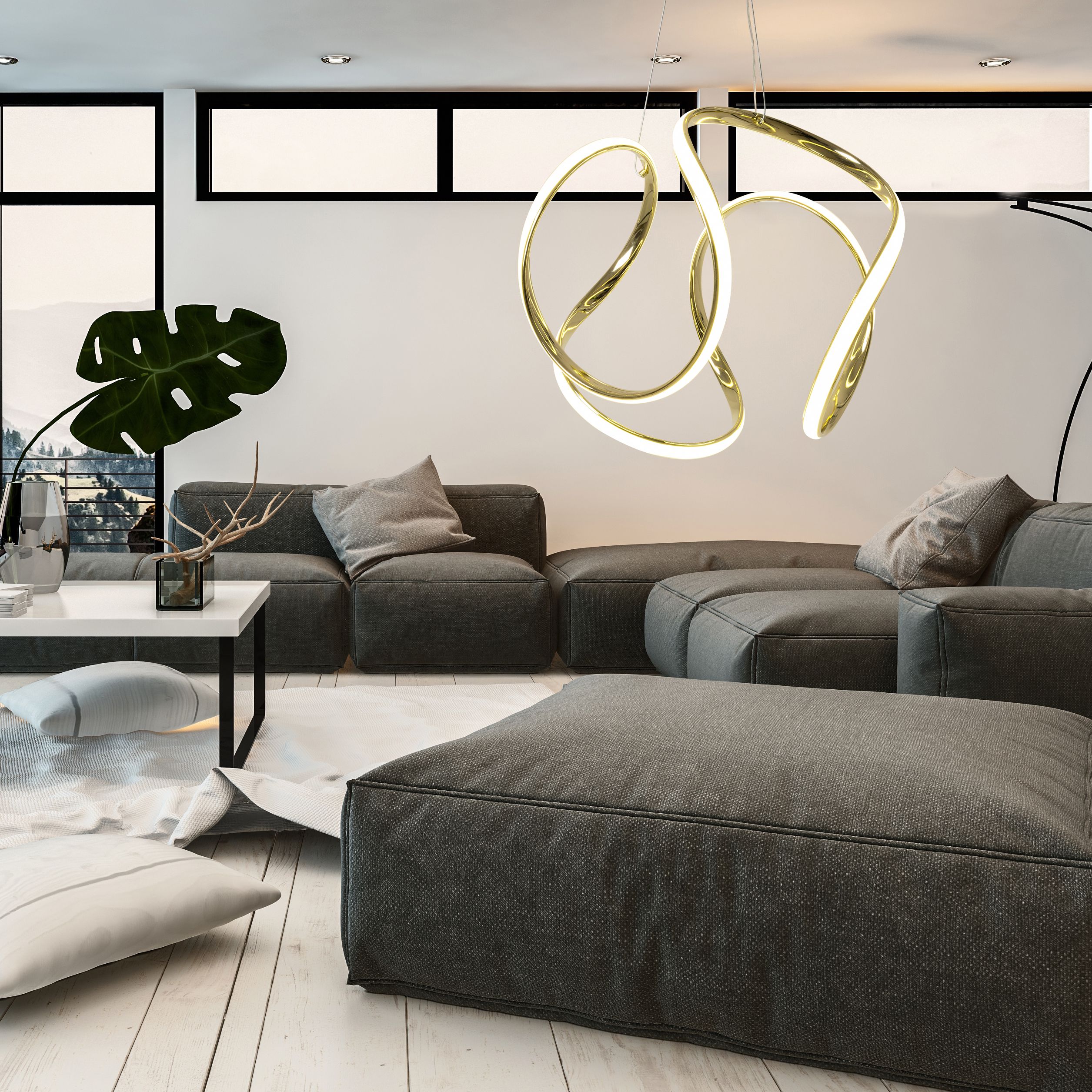 TOOLIGHT hängande taklampa APP386-CP LED Guld 33,5x44,5x90cm