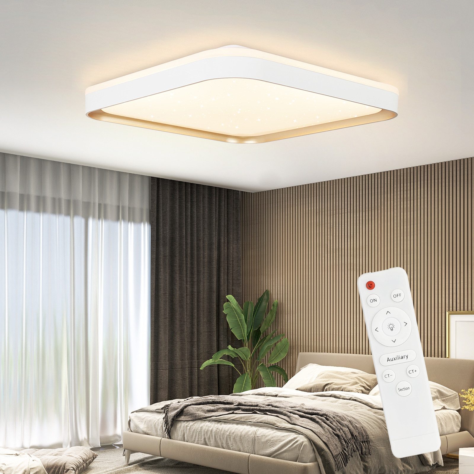 NETTLIFE LED - taklampa, dimbar sovrumslampa med fjärrkontroll 30 cm modern kökslampa 32W kvadratisk, vardagsrumslampa