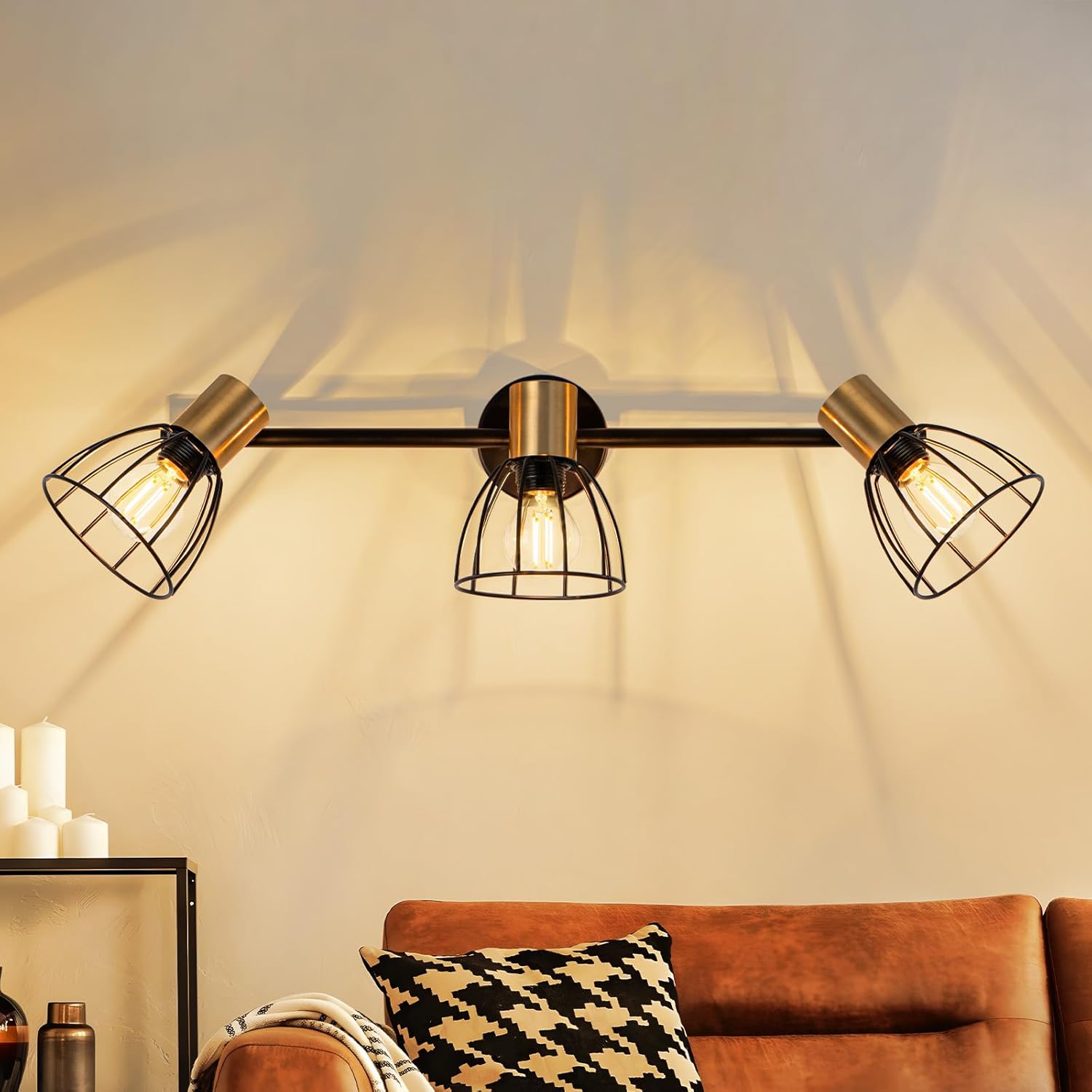 NETTLIFE Vintage vägglampa i metall, svart, 3 ljuskällor, E14-sockel, 350° roterbar