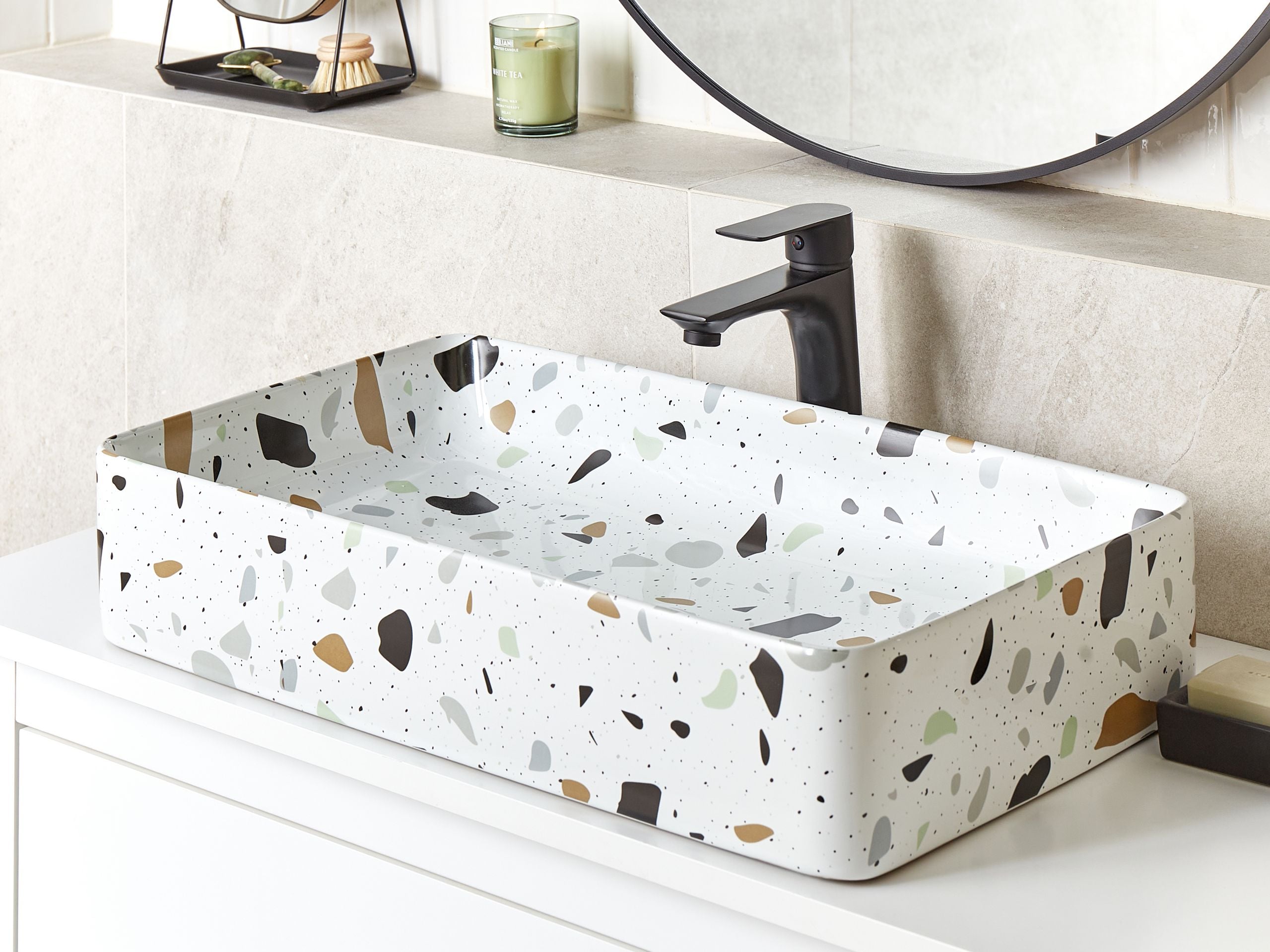 Tvättställ för bänkskiva NULES 61 x 35 cm Keramik Terrazzoeffekt Vit