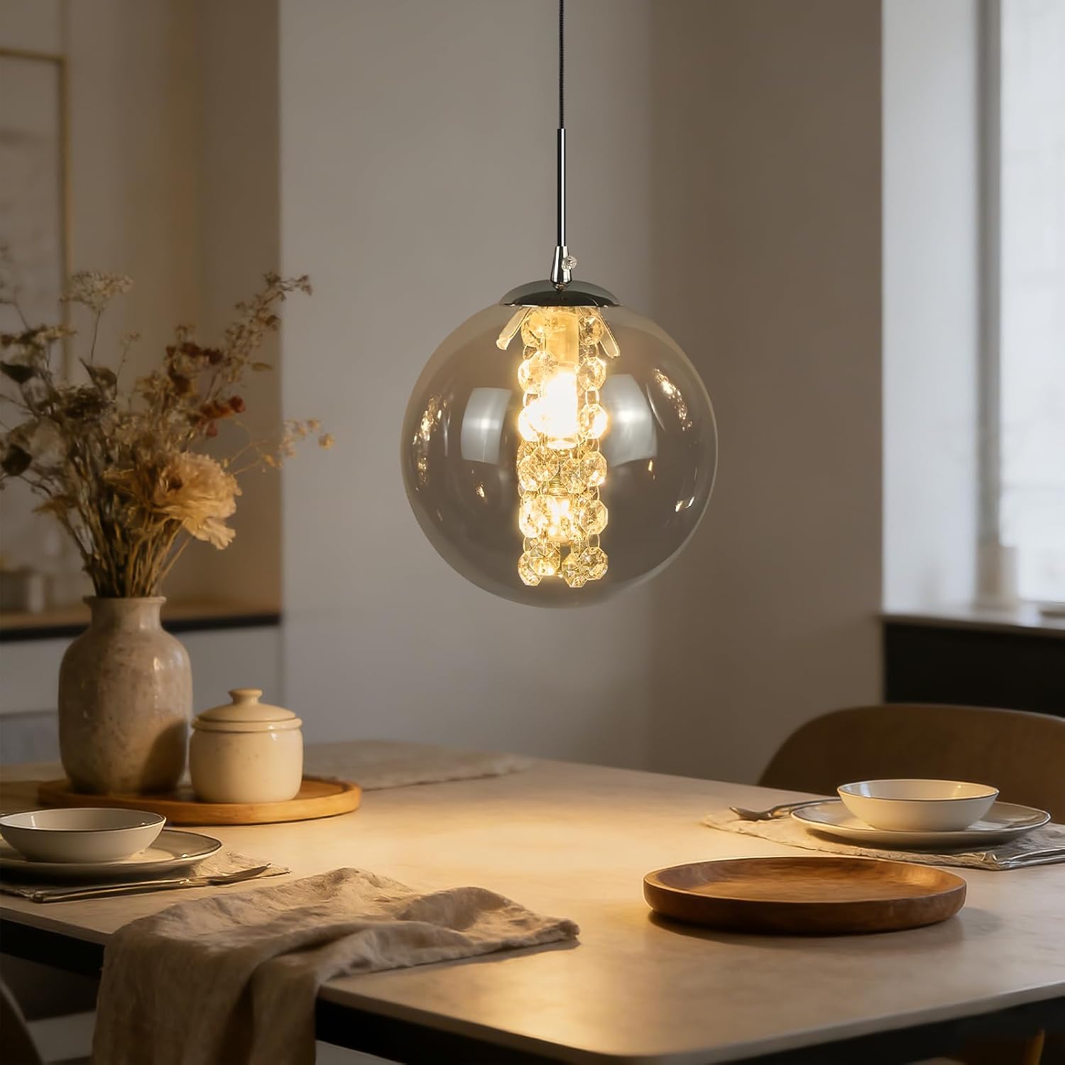 Nettlife modern pendellampa, rökgrått glas G9, justerbar höjd 120 cm ljuskrona för matbord, sovrum, kök, bar