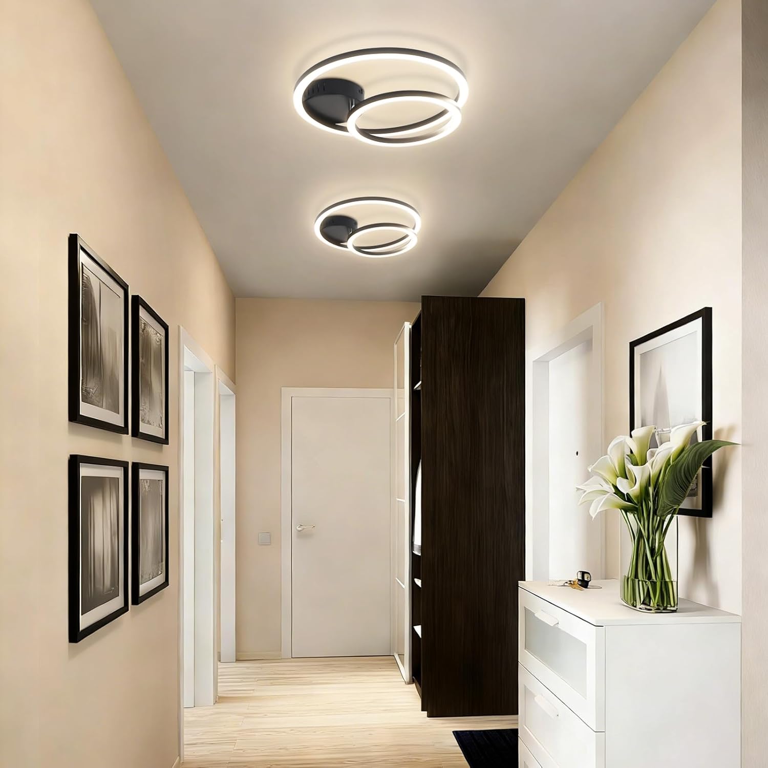 NETTLIFE Modern LED-taklampa svart 40 cm 23 W 2-ringsdesign 4000 K Neutralvit Taklampa för sovrum och hall