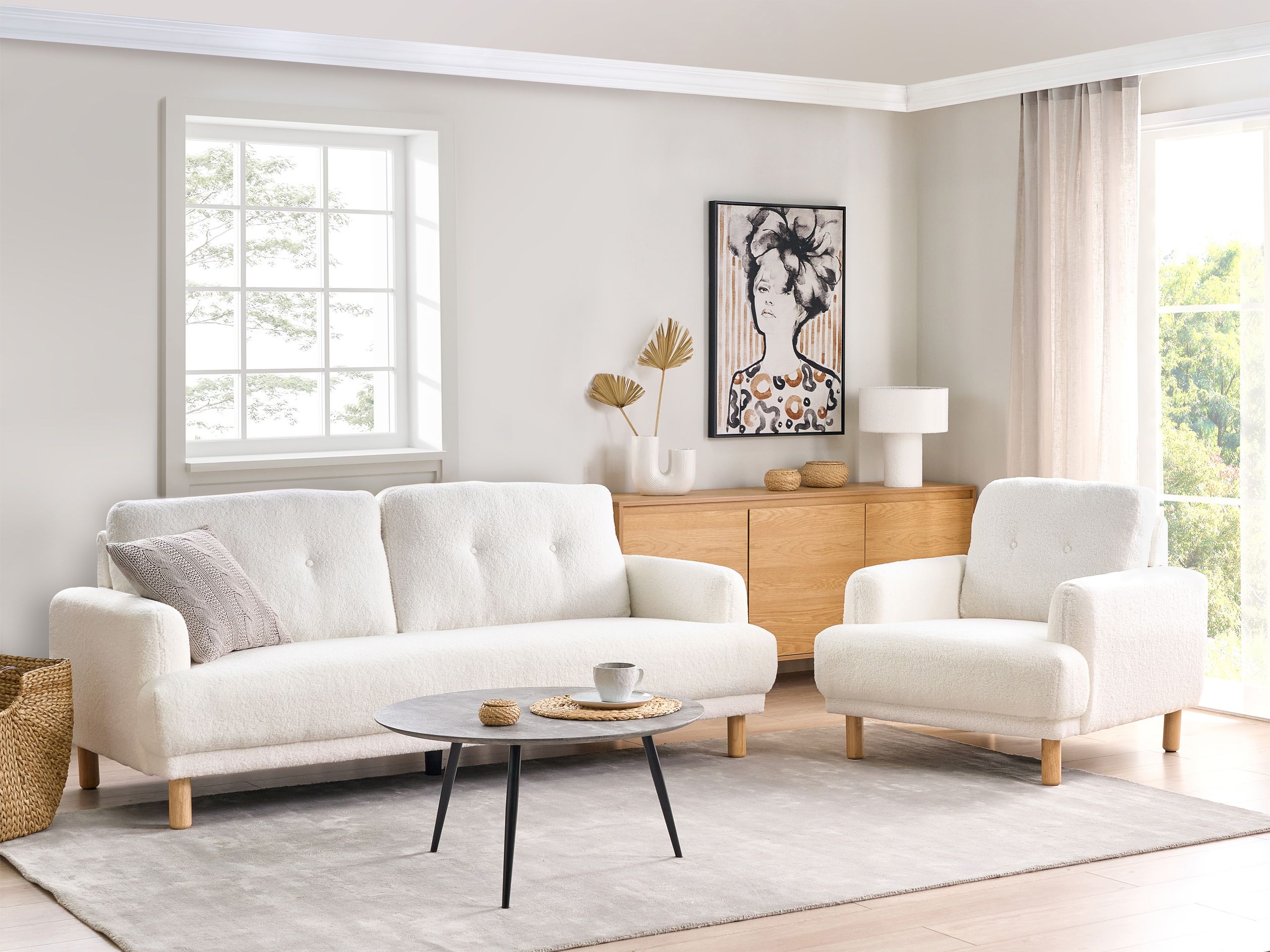 Soffa 3-sits TUVE Bouclé Vit