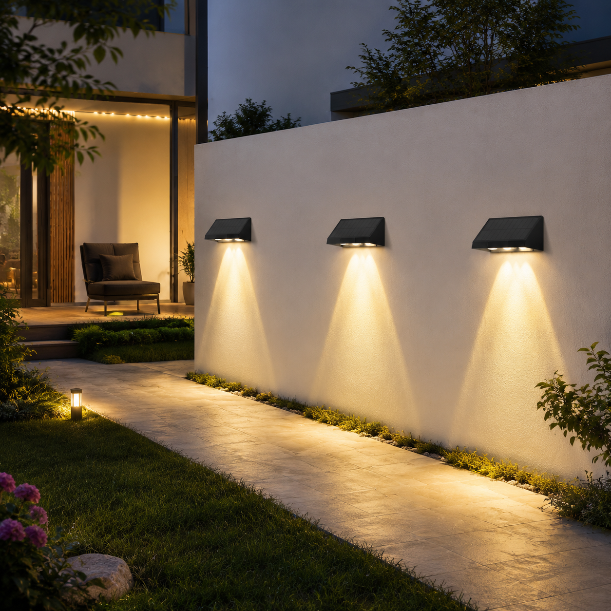 NETTLIFE Solcellsdrivna utomhuslampor 2 st LED-vägglampor för utomhusbruk varmvit 3000K