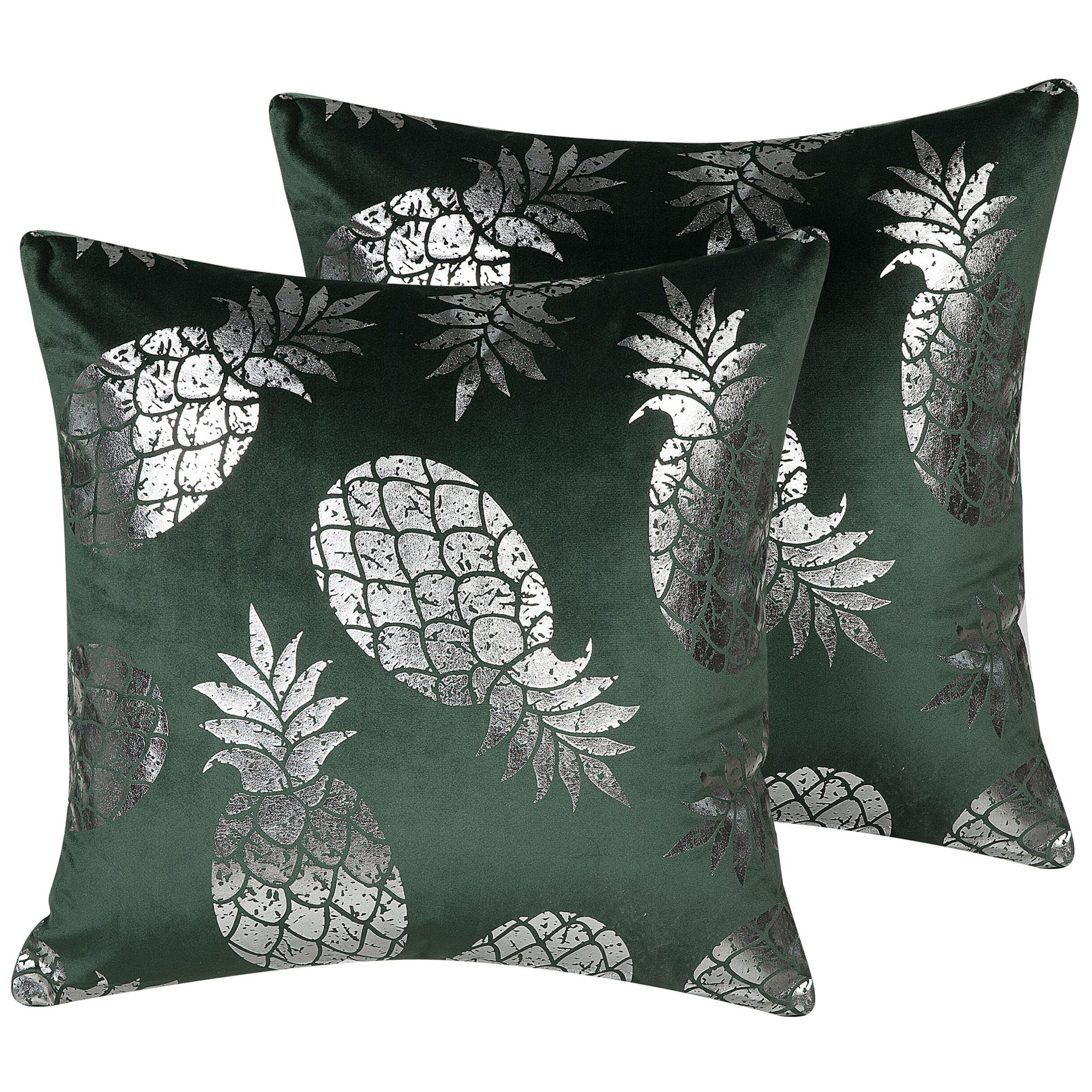 Set med 2 prydnadskuddar ASTILBE 45 x 45 cm Sammet Mörkgrön Växtmotiv