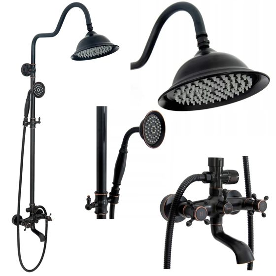REA Duschset RETRO Svart, 63x20,5x150cm