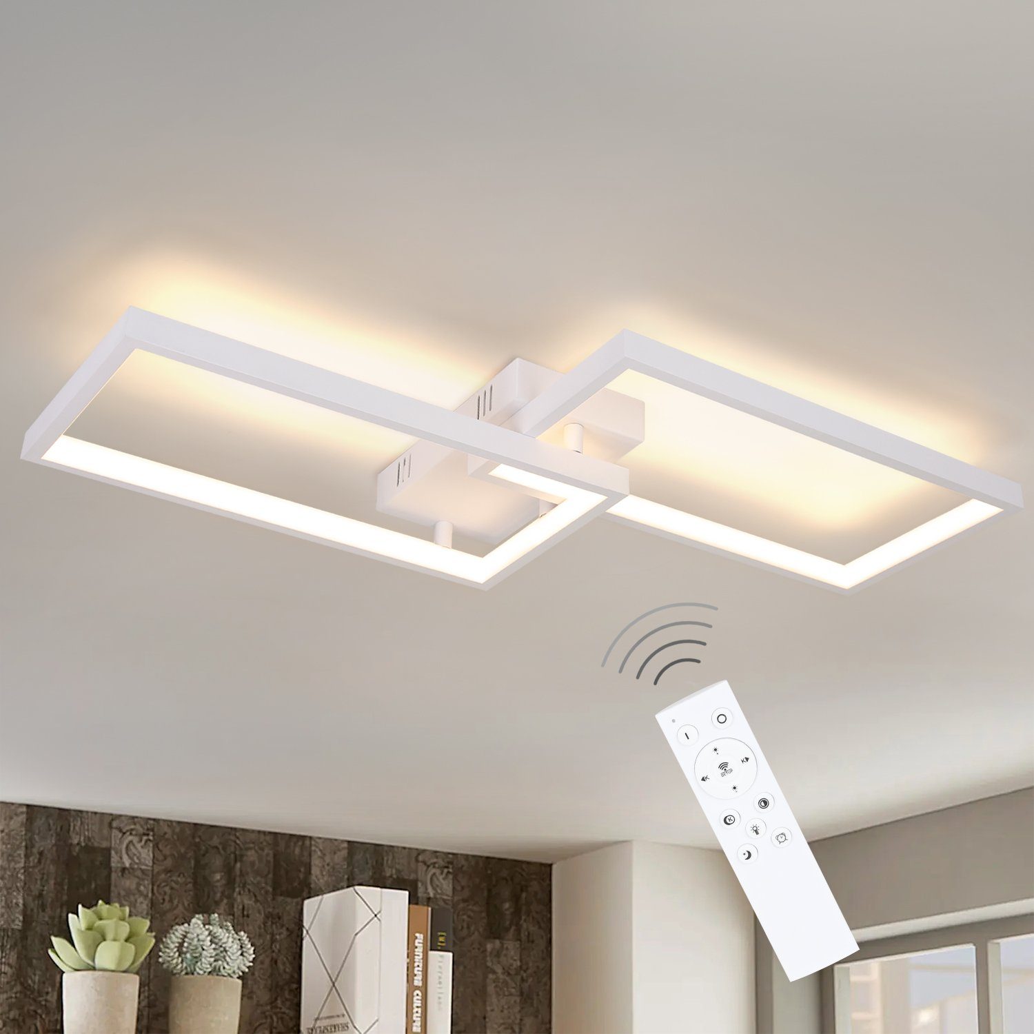 NETTLIFE dimbar 40W LED-taklampa i metallvit modern med fjärrkontroll lämplig för kök, vardagsrum och sovrum