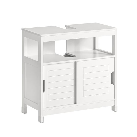 SoBuy Underskåp med Dubbel Skjutdörr, Smalt Badrumsskåp för Små Utrymmen, Toaletthandfatsskåpsorganisatör, Golvskåp för Badrumshandfat, Vit, 60x30x61cm, FRG128-W