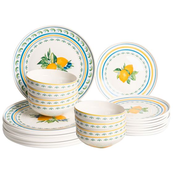 Set med 24 matserviser TARRAGON Porslin Vit/ Grön