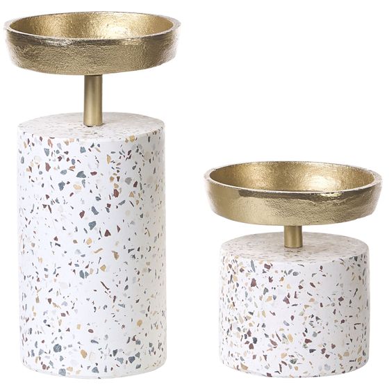 Set med 2 ljusstakar KAENGAN 13/24 cm Sten Terrazzoeffekt Guld