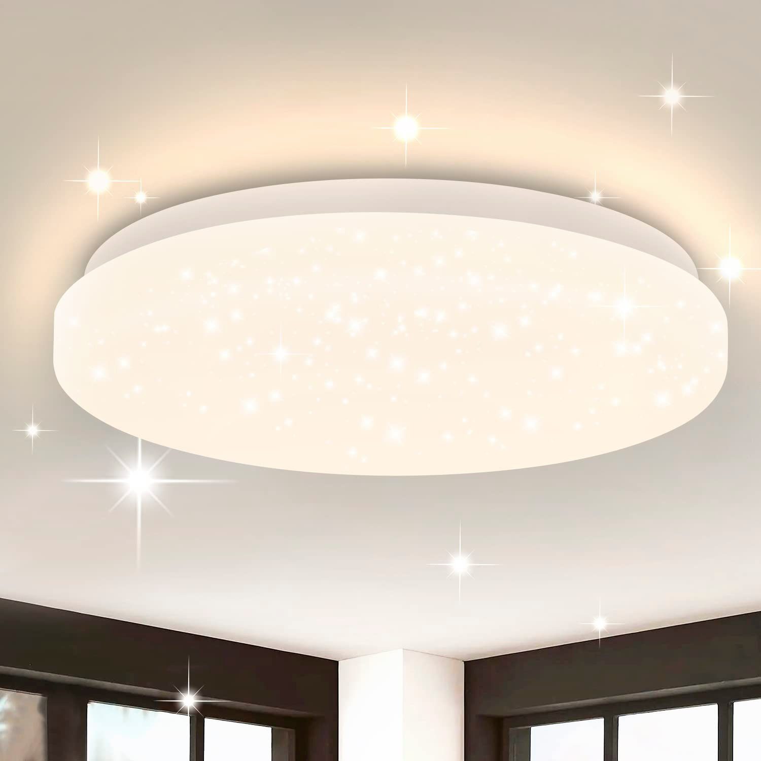 NETTLIFE LED-taklampa, för sovrum 21 cm 15 W varmvit sovrum Gnistrande halllampa, rund liten, stjärna Kök