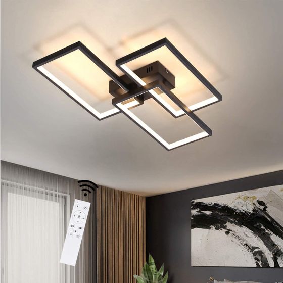 NETTLIFE 63 W, LED-taklampa, dimbarMed fjärrkontroll, modern design, svart metall, för sovrum, matsal, vardagsrum