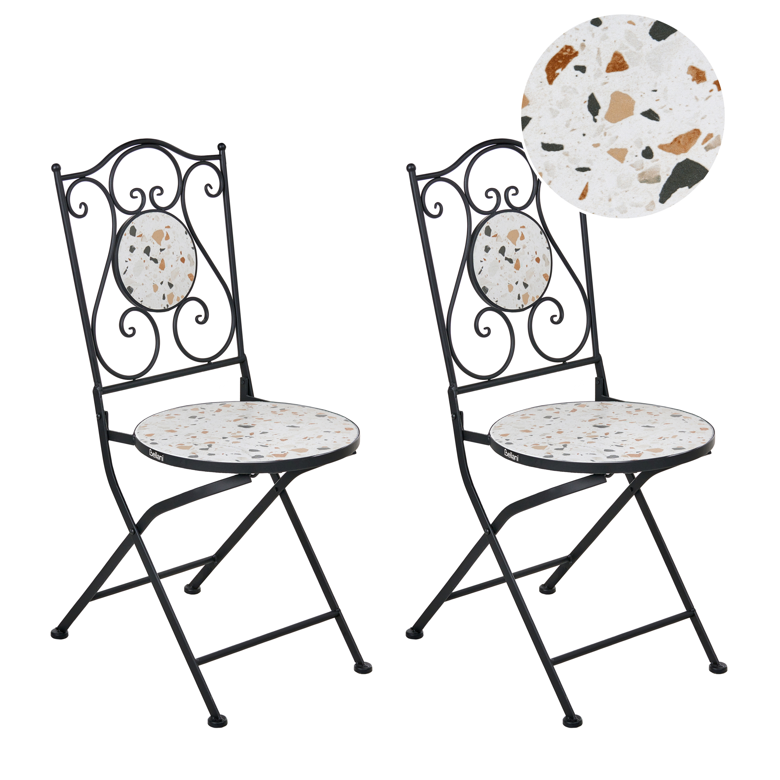 Set med 2 trädgårdsstolar ARTENA Fällbar Metall Terrazzoeffekt Svart