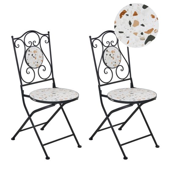 Set med 2 trädgårdsstolar ARTENA Fällbar Metall Terrazzoeffekt Svart