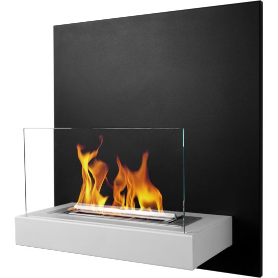 bioetanolkamin Board – väggmonterad med säkerhetsglas, svart/vit