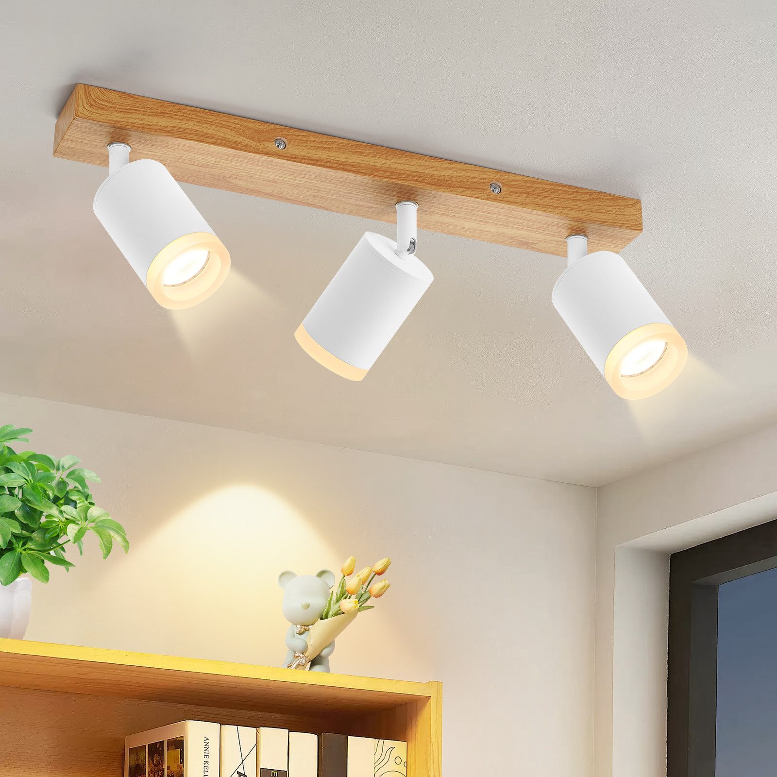 NETTLIFE svartvit takspotlight GU10 vintage-stil träsvängbar takspotlight utan glödlampa 350° vridbar