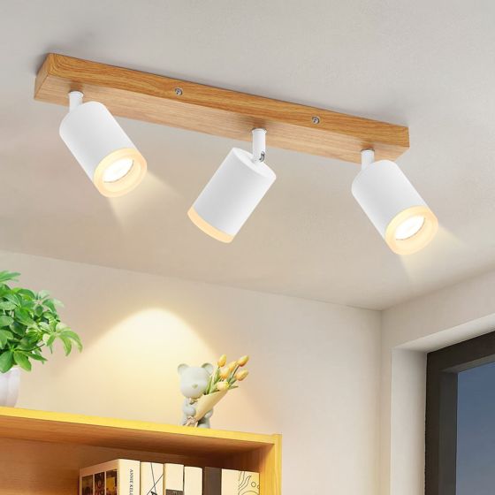 NETTLIFE svartvit takspotlight GU10 vintage-stil träsvängbar takspotlight utan glödlampa 350° vridbar