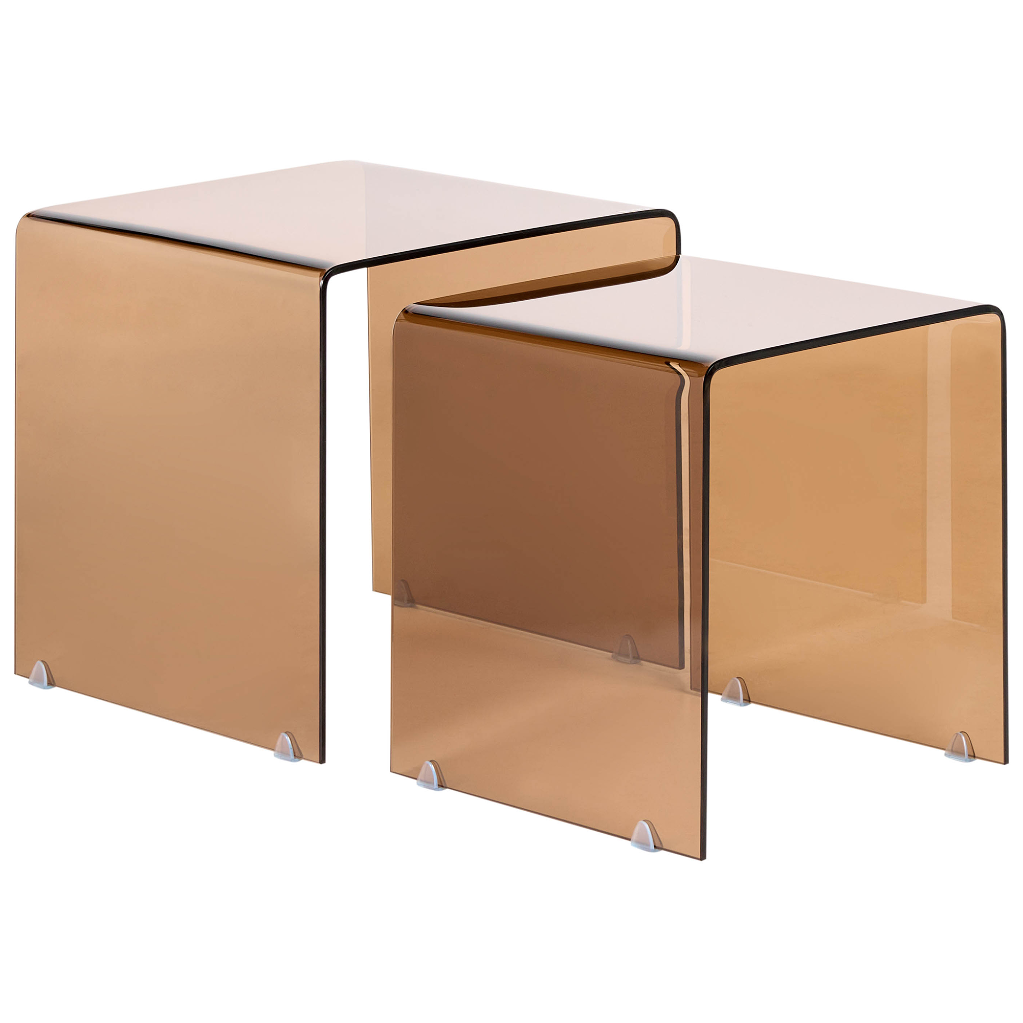 Set med 2 sidobord KENDALL Härdat glas Brun