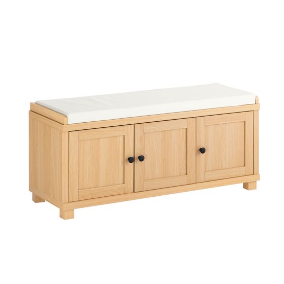 SoBuy Skobänk med sits, skoskåp med sittbänk – för 10 par skor, stabil sittbänk 225 kg, platsbesparande skohylla för hall vardagsrum, träutseende 104 x 34 x 47 cm FSR188-N