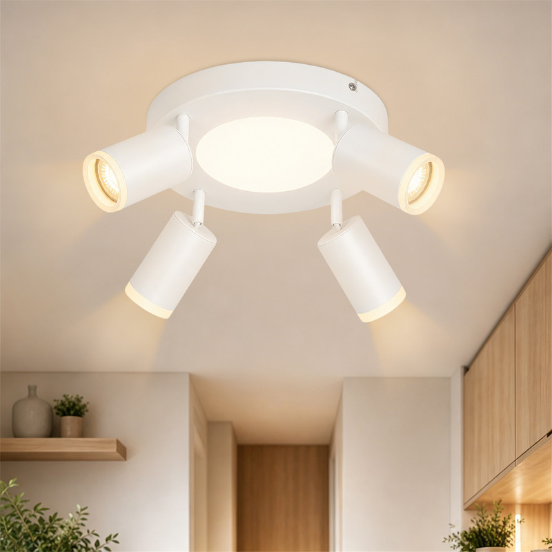 NETTLIFE Takspotlight 4 runda lampor 20W 3000K GU10 enkel installation varmvit 350° justerbar modern