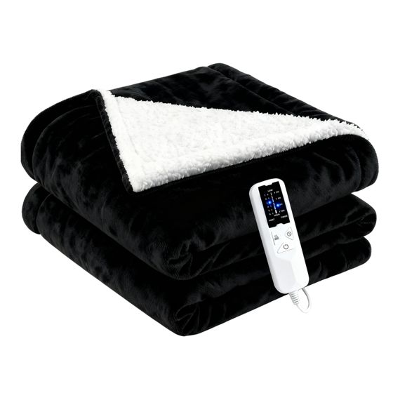 NETTLIFE Elektrisk värmematta extra 200x180 cm svart flanell vit fårull 160W 230V dubbel värmebälte