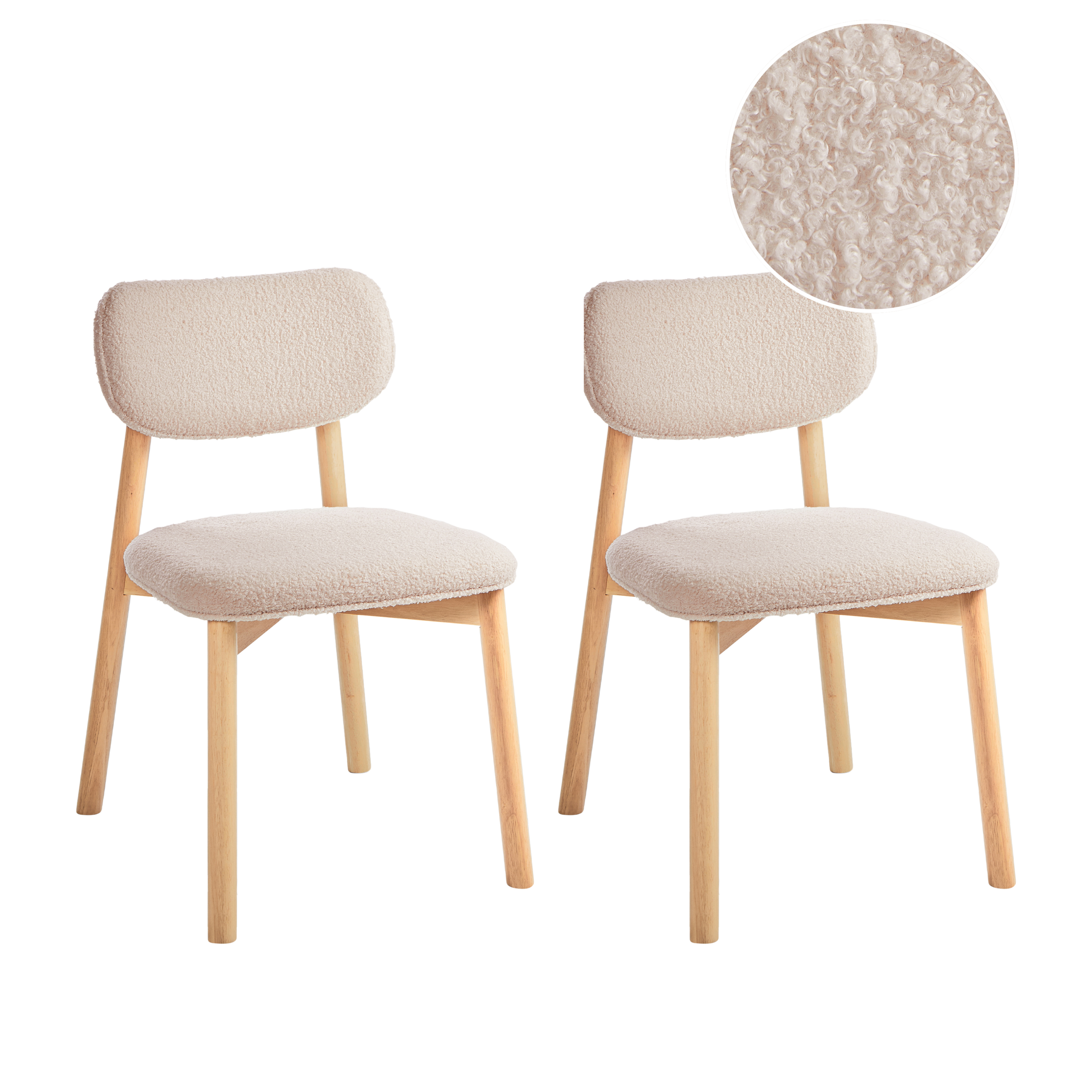 Set med 2 matstolar MILLS Bouclé Ljusbrun/ Ljusbeige