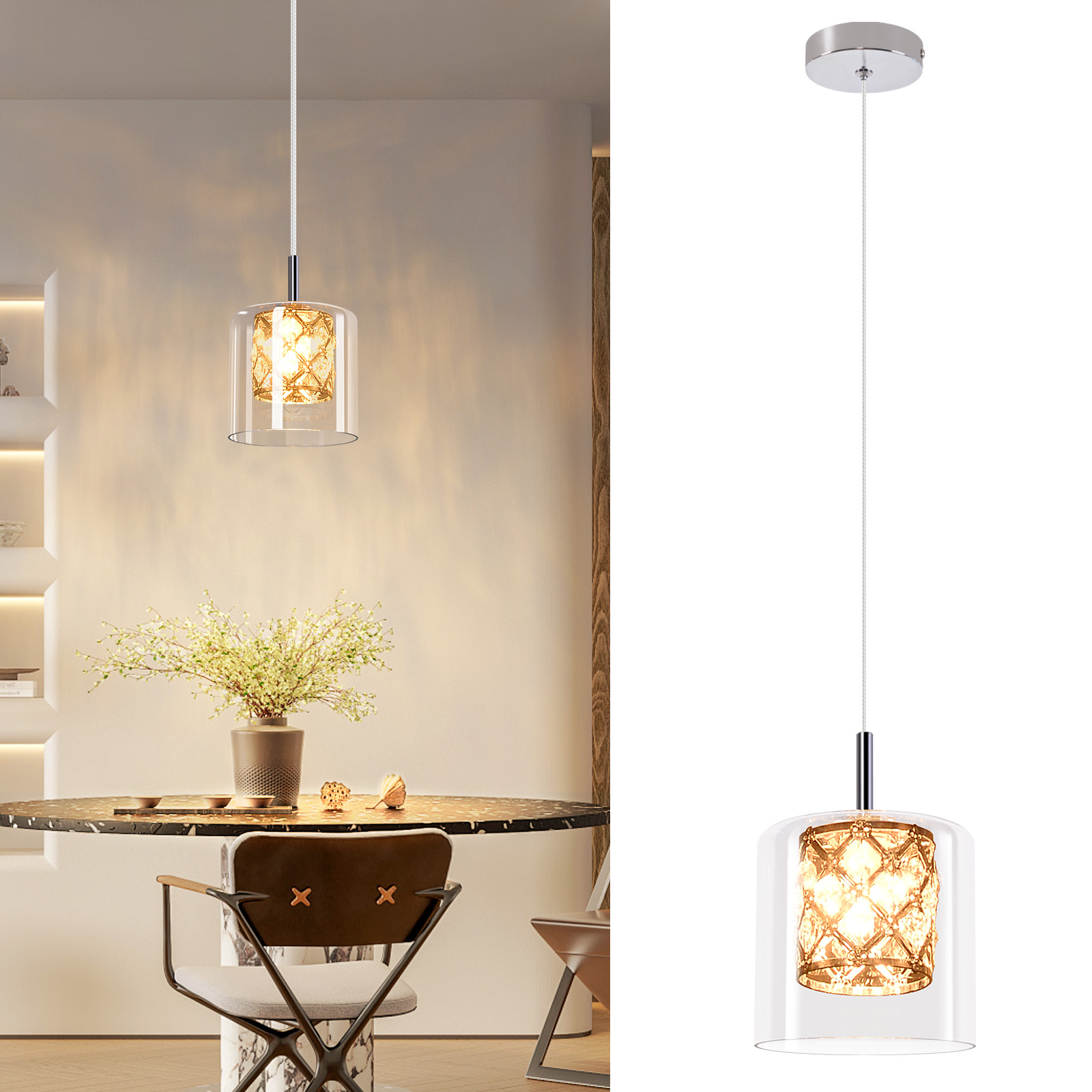 NETTLIFE modern, kristall, G9, glas, pendellampa, för matsal, justerbar, höjd