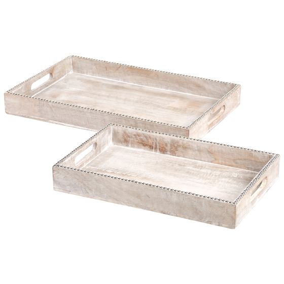 Set med 2 serveringsbrickor QUENA Mangoträ Ljusbrun