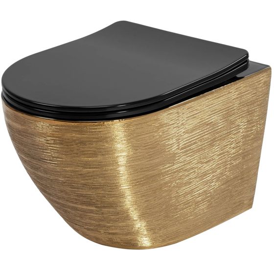 REA Vägghängd Toalettstol Carlo Mini Tornado Svart/Borstat Guld, 49x36x37cm