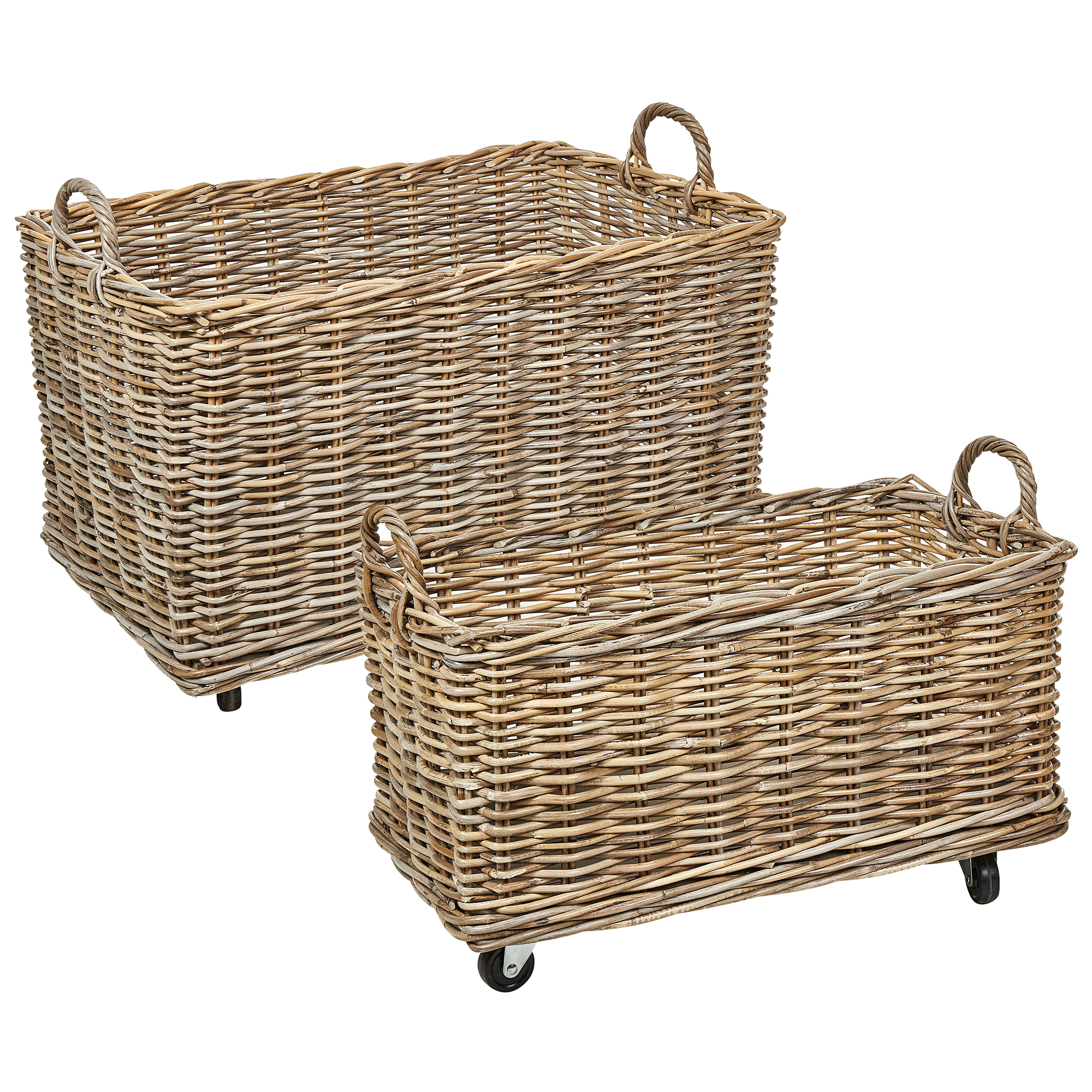 Set med 2 korgar KITIM med hjul Rotting Naturlig