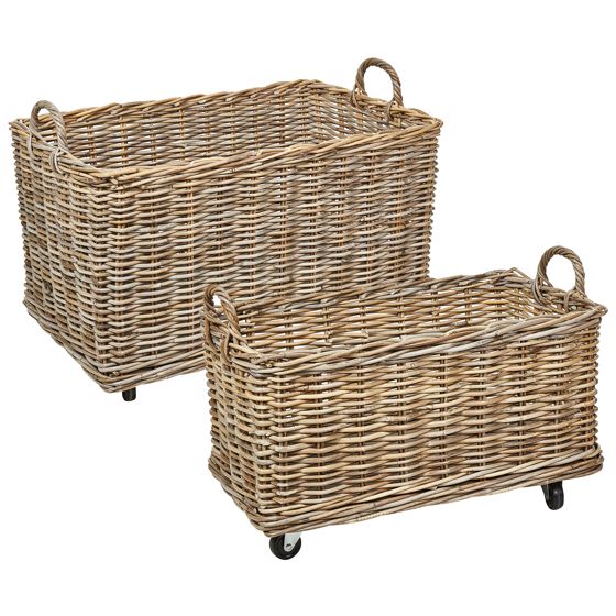 Set med 2 korgar KITIM med hjul Rotting Naturlig