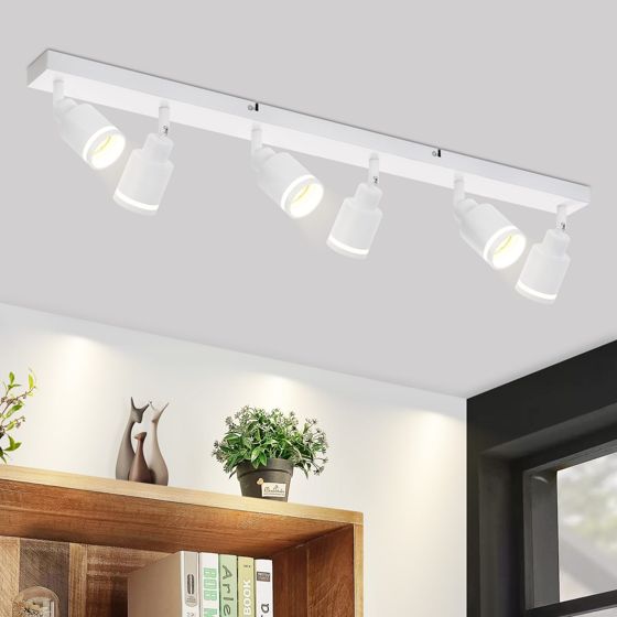 NETTLIFE modern vit taklampa: 6 justerbara metallspotlights i taket, GU10 för kontor, sovrum utan glödlampa